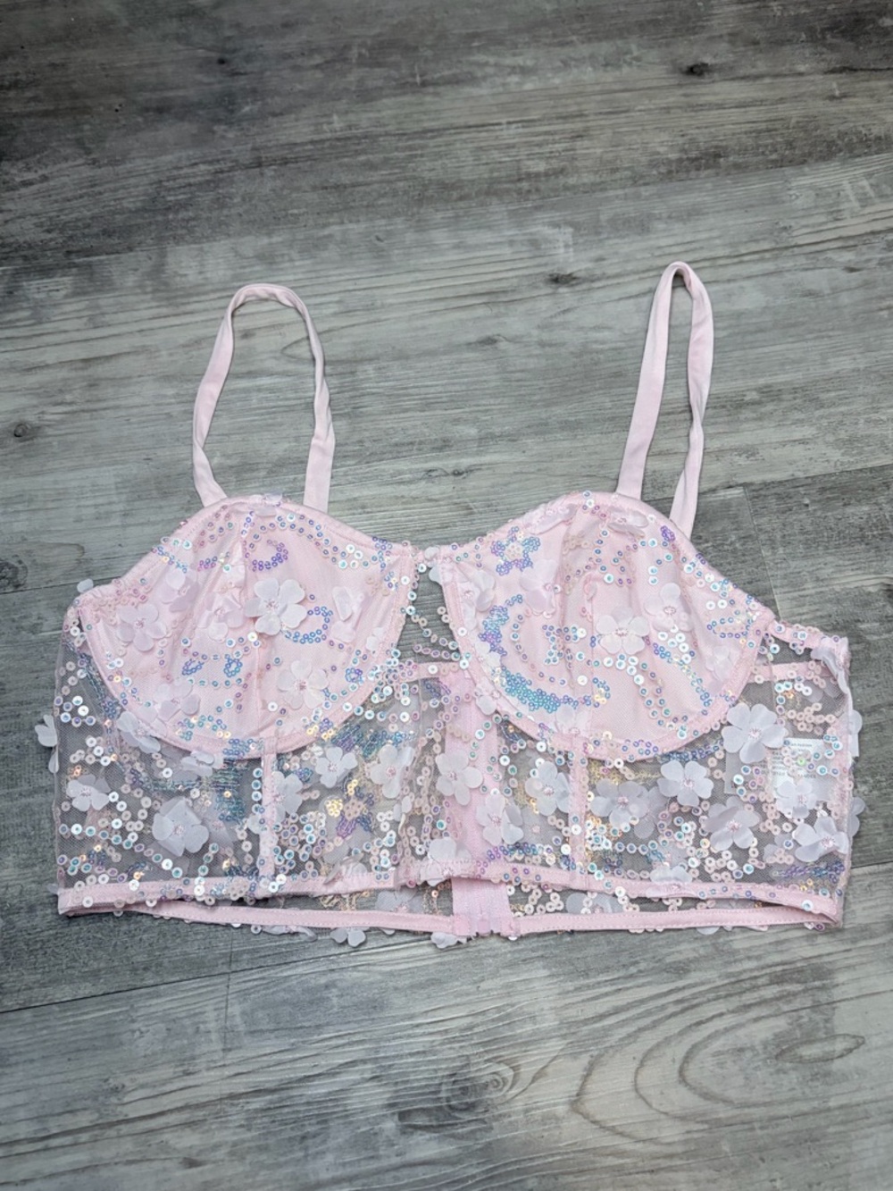 iheartraves pink mesh floral bustier